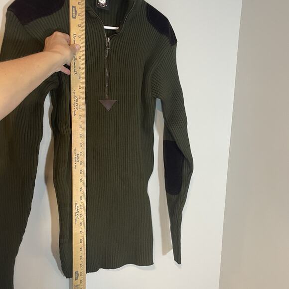 Rothco Military Commando Sweater Men’s L Green Rib Knit Shoulder Elbow Patches - Picture 6 of 7